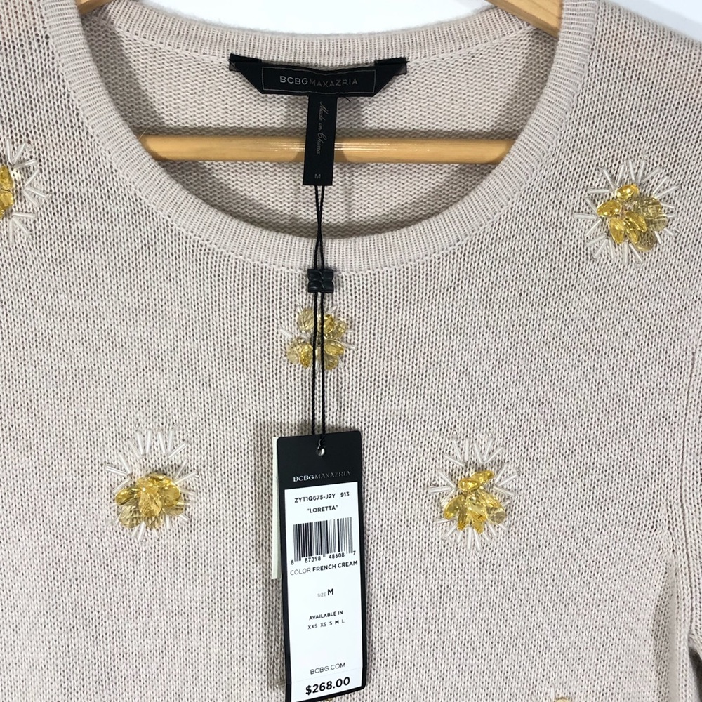 BCBGMaxAzria Loretta beige Sweater with beaded accents - Picture 6 of 13